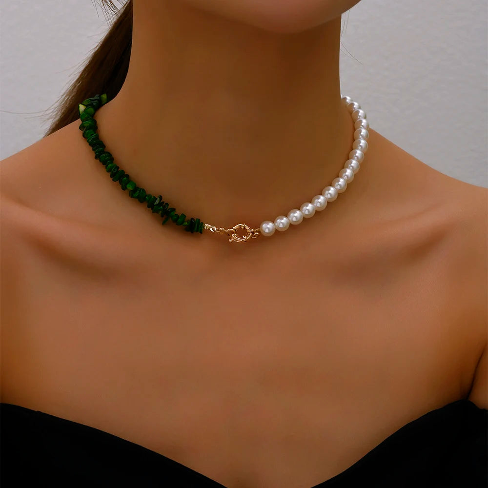 Pearl Green Rose  Necklace