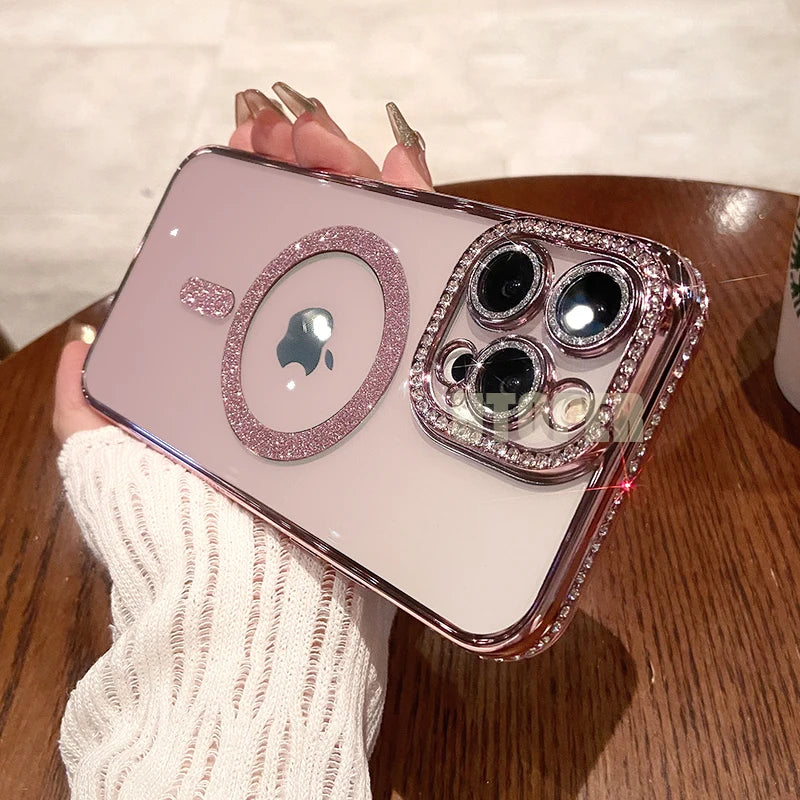 Luxury Pink Diamond Glitter Clear Plating Case For IPhone