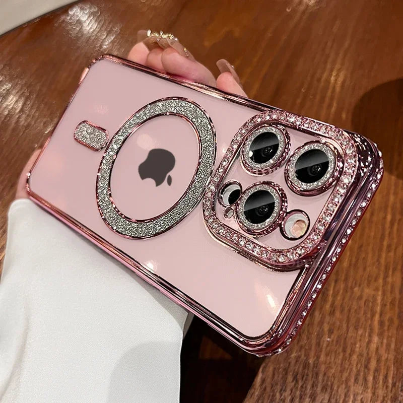 Luxury Pink Diamond Glitter Clear Plating Case For IPhone